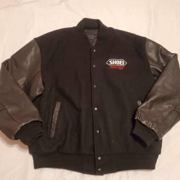 Shoei Black Leather Sleeve Men's Jacket - Picture 1 of 5